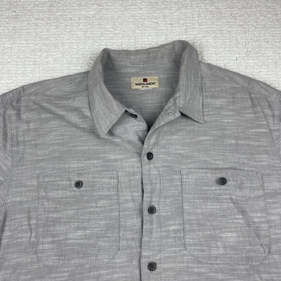Woolrich Button Down Shirt Men's Large Short Sleeve Summer Outdoor Retro Gray - Picture 7 of 16